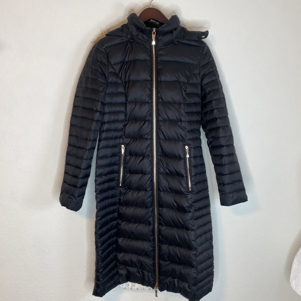 KATE SPADE Black Puffer Jacket with Removable Faux Fur Hood, Size S/P